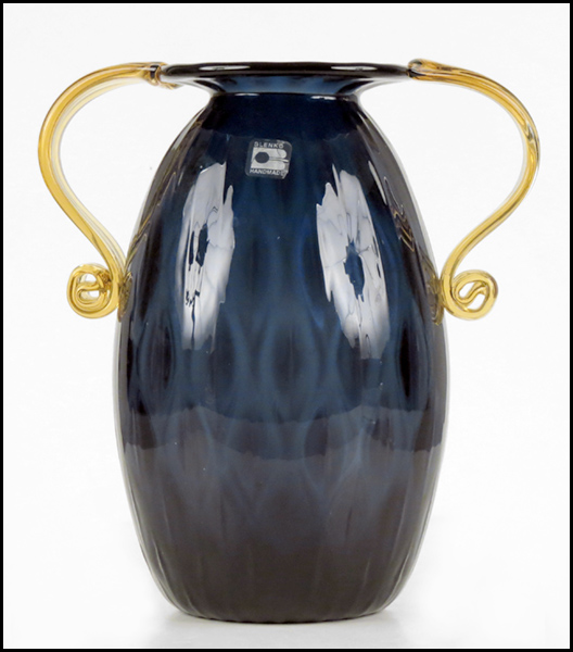 BLENKO COBALT GLASS VASE. Height: 10