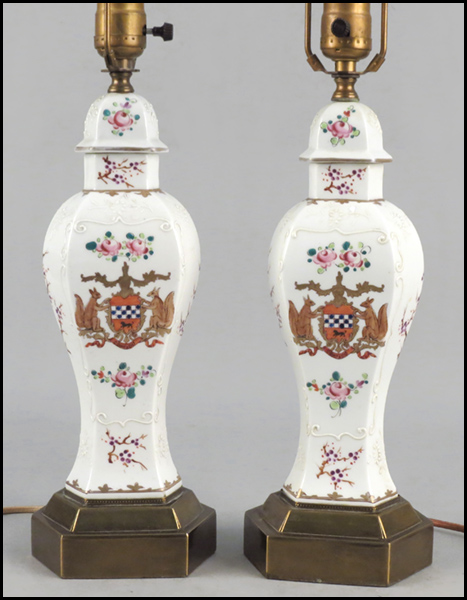 PAIR OF GILT AND PAINTED PORCELAIN