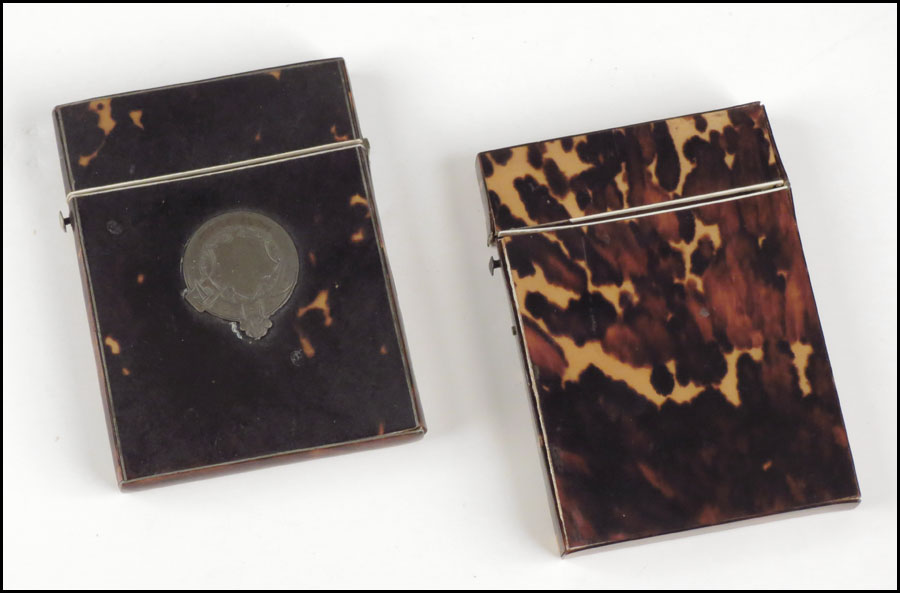 TWO TORTOISE SHELL CARD HOLDERS.