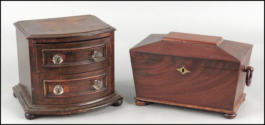 ENGLISH MAHOGANY TEA CADDY AND