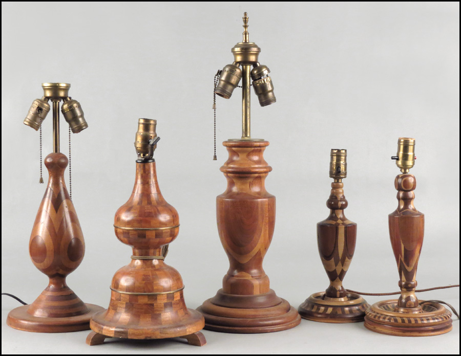 COLLECTIO OF FIVE INLAID WOOD LAMPS  179799