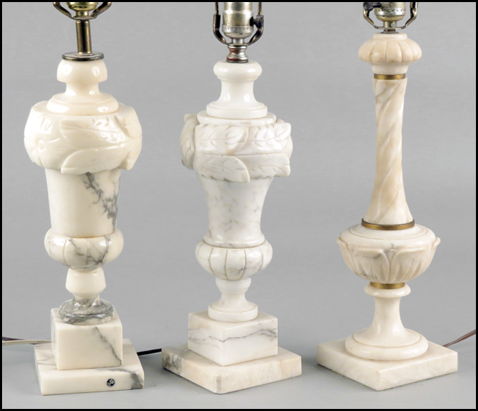 COLLECTION OF THREE ALABASTER LAMPS.