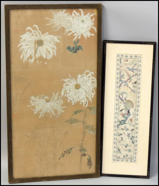FRAMED CHINESE PAINTING AND EMBROIDERED 1797c1