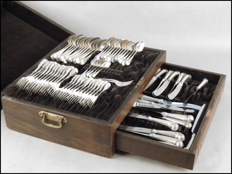 AN ASSEMBLED ENGLISH FLATWARE SERVICE.