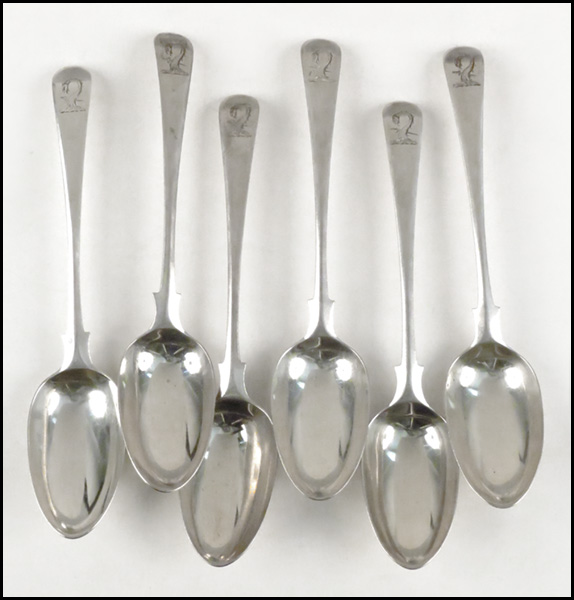 SET OF SIX ENGLISH SILVER SPOONS.