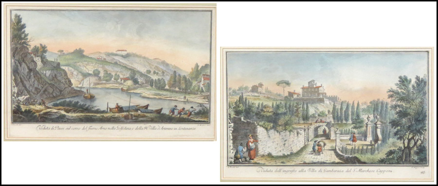 TWO FRAMED COLORED ENGRAVINGS AFTER