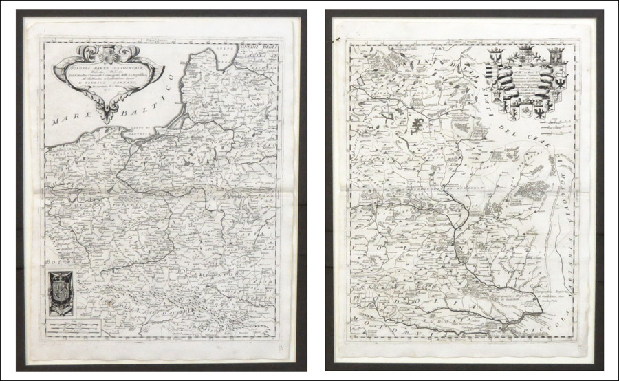 CORONELLI TWO FRAMED MAPS Polonia 17985d