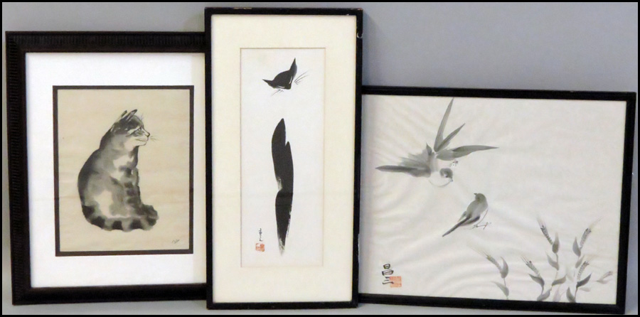 GROUP OF THREE FRAMED ASIAN PAINTINGS  17989e