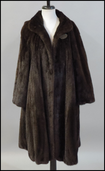 REVILLON 7/8 LENGTH MAHOGANY MINK COAT.