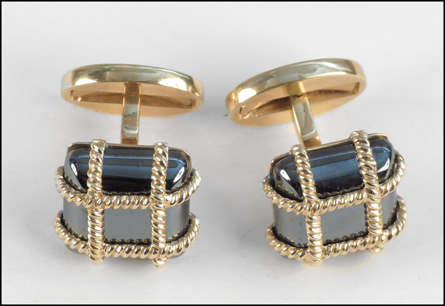 PAIR OF HEMATITE AND 14 KARAT YELLOW