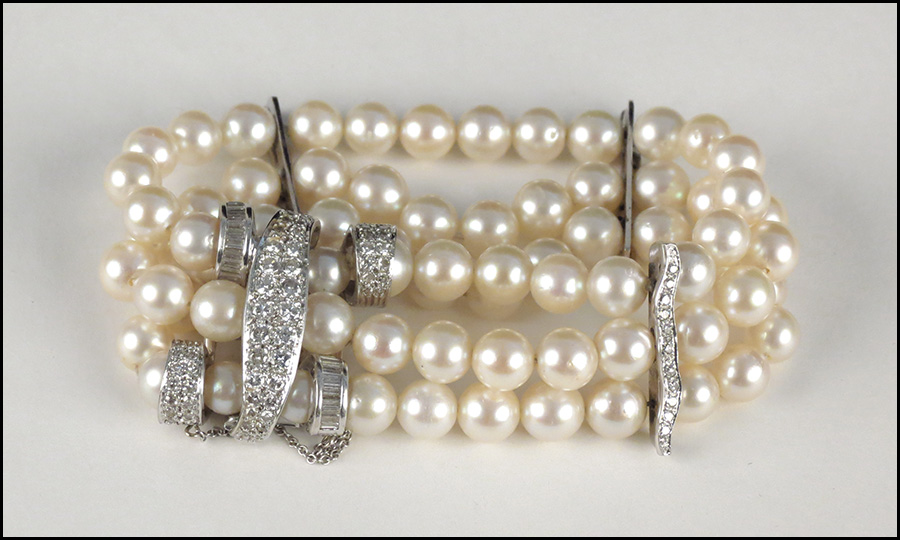 TRIPLE STRAND CULTURED PEARL DIAMOND 17995f