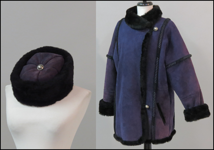 PURPLE SUEDE AND BLACK SHEARLING