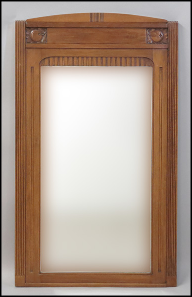 ART DECO STYLE CARVED OAK MIRROR.