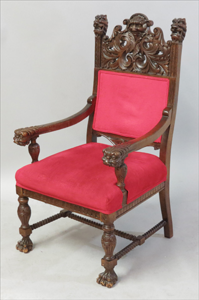 TWO CONTINENTAL CARVED OAK THRONE