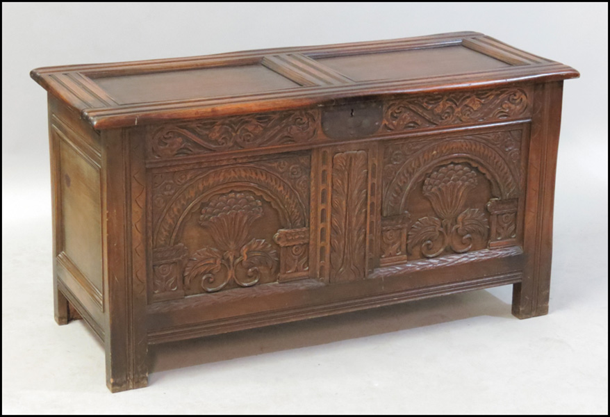 CONTINENTAL CARVED OAK COFFER  179a04