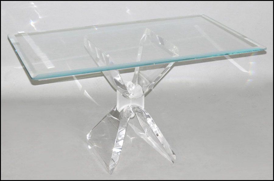 CONTEMPORARY LUCITE AND GLASS TABLE.