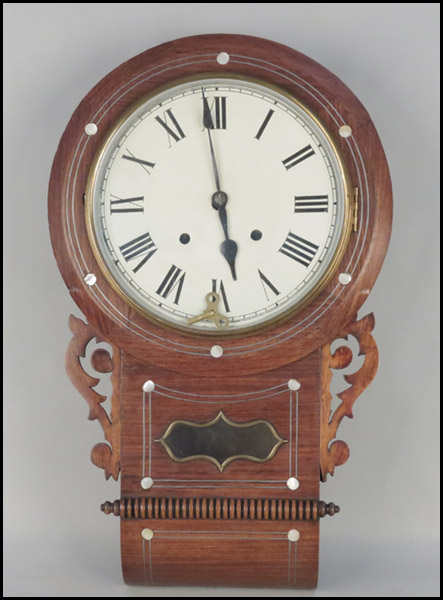 MAHOGANY WALL CLOCK. With mother-of-pearl