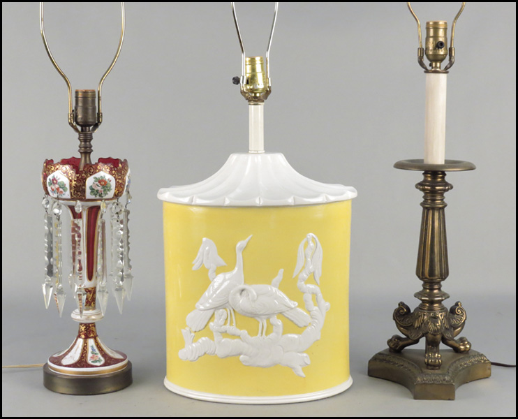 THREE TABLE LAMPS. Comprised of
