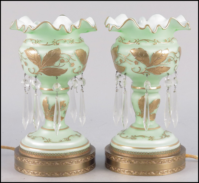 PAIR OF GILT OPALINE GLASS TABLE 179aed