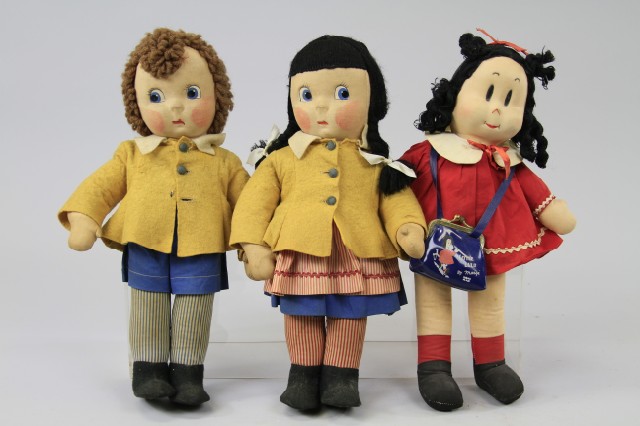 LOT OF THREE AMERICAN CLOTH DOLLS