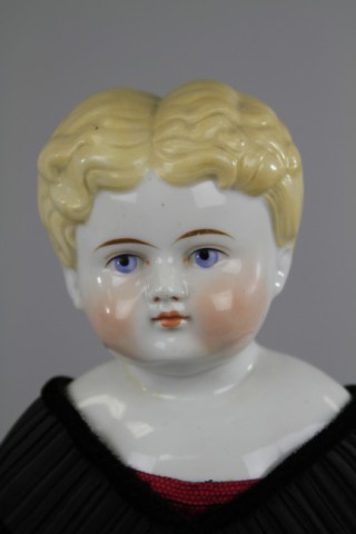 BLONDE CHINA HEAD DOLL (RED GOWN) Glazed