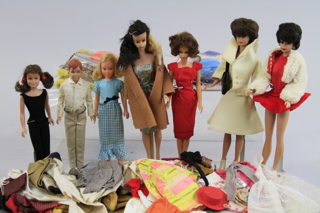 BOX OF BARBIES AND FRIENDS WITH ACCESSORIES