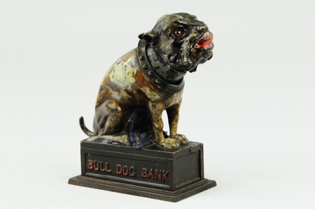 BULLDOG MECHANICAL BANK Blue blanket