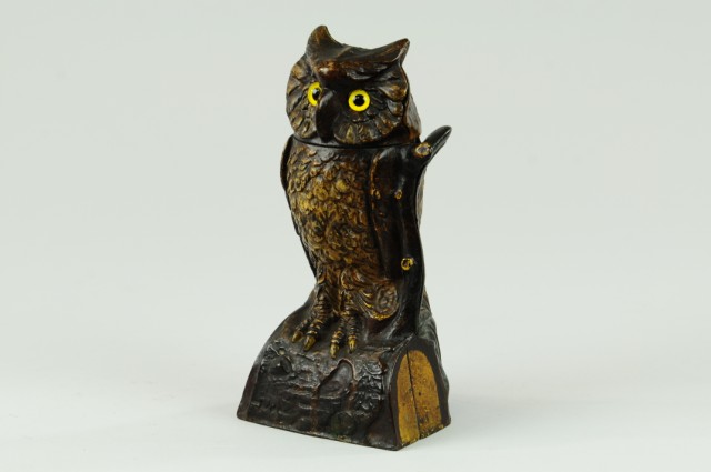 OWL TURNS HEAD MECHANICAL BANK 179dd4