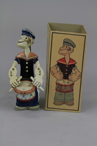 BOXED POPEYE THE DRUMMER Chein lithographed