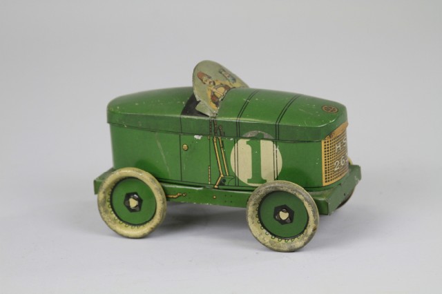 RACE CAR BISCUIT TIN England c 1920s 17a076