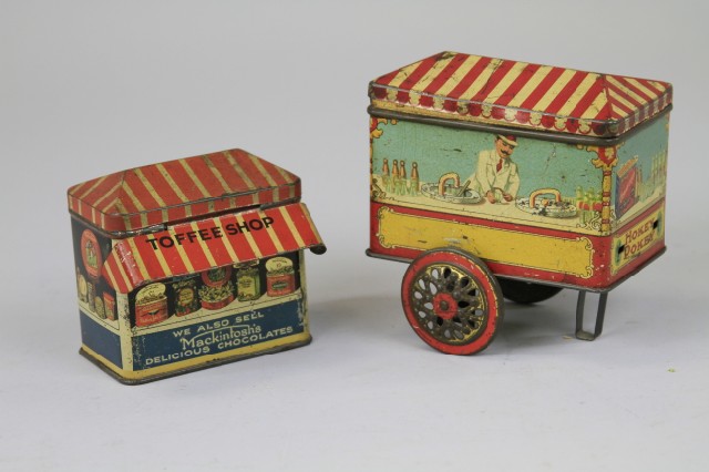 TWO STREET VENDOR CANDY TINS Lithographed 17a08c
