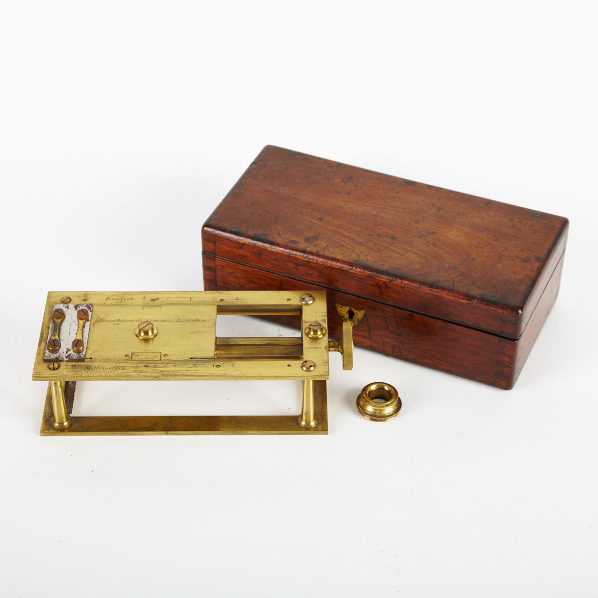 English Lacquered Brass Bench Micrometer