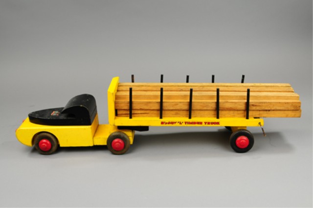 BUDDY L WOODEN LUMBER TRACTOR TRAILER