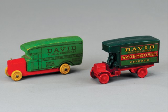 TWO DAVID MOVING VAN TOY TRUCKS 17a4b2