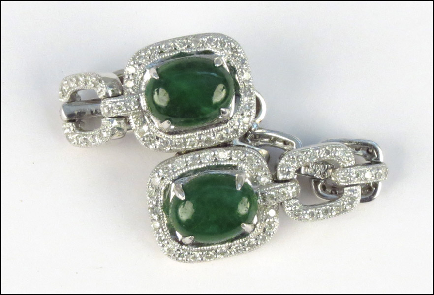 PLATINUM DIAMOND AND JADE RING.