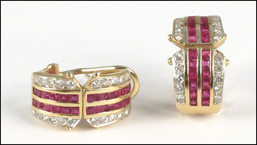 RUBY AND DIAMOND EARCLIPS. Clip/post