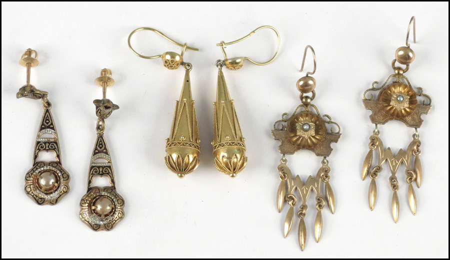 THREE PAIRS OF VICTORIAN GOLD FILLED