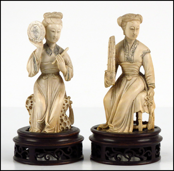 PAIR OF CHINESE CARVED IVORY MUSICIANS  1780a9