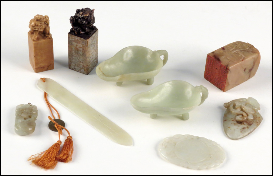 COLLECTION OF JADE AND SOAPSTONE.
