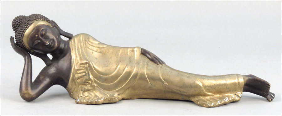 THAI PARCEL GILT BRONZE RECLINING