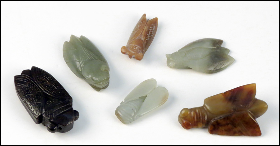 SIX CHINESE CARVED CICADAS. Jade