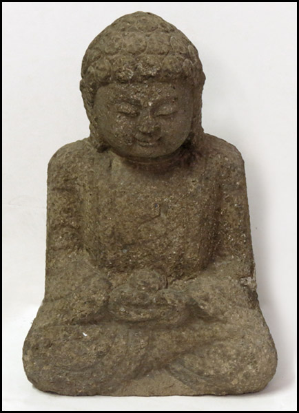 CARVED STONE SEATED BUDDHA. Height: