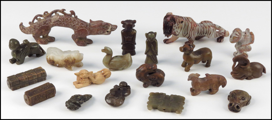 GROUP OF CHINESE CARVED STONE ANIMALS