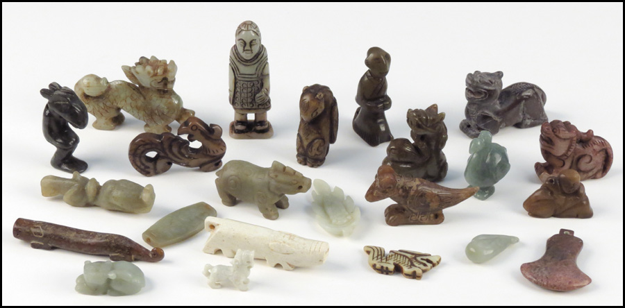 GROUP OF CHINESE CARVED STONE ANIMALS