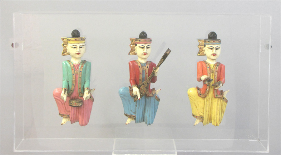 GROUP OF THREE THAI PAINTED AND