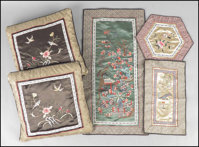 TWO CHINESE EMBROIDERED SILK PILLOWS.