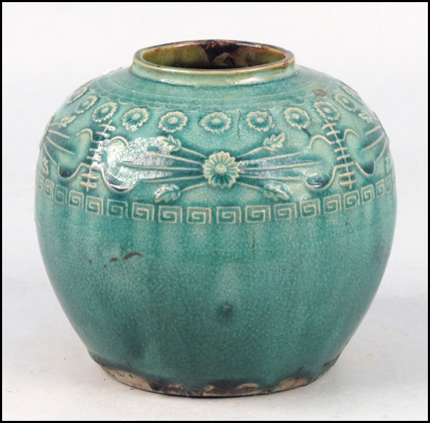 CHINESE GREEN GLAZED POTTERY GINGER