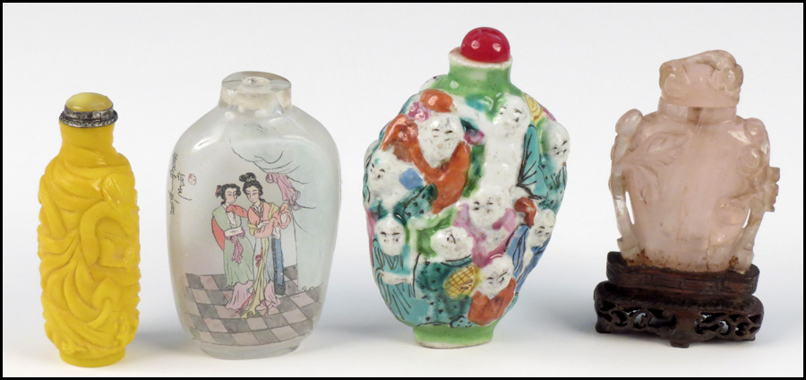 COLLECTION OF FOUR SNUFF BOTTLES. Condition: