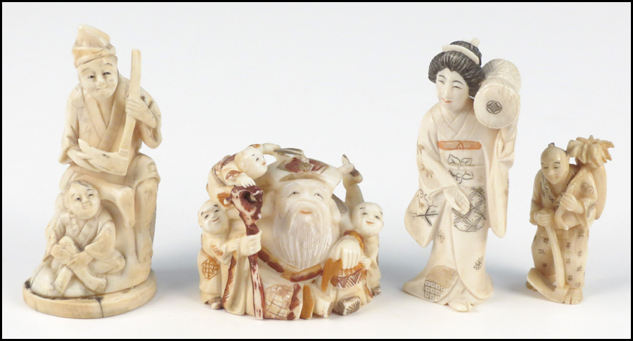 COLLECTION OF IVORY FIGURES. Condition: