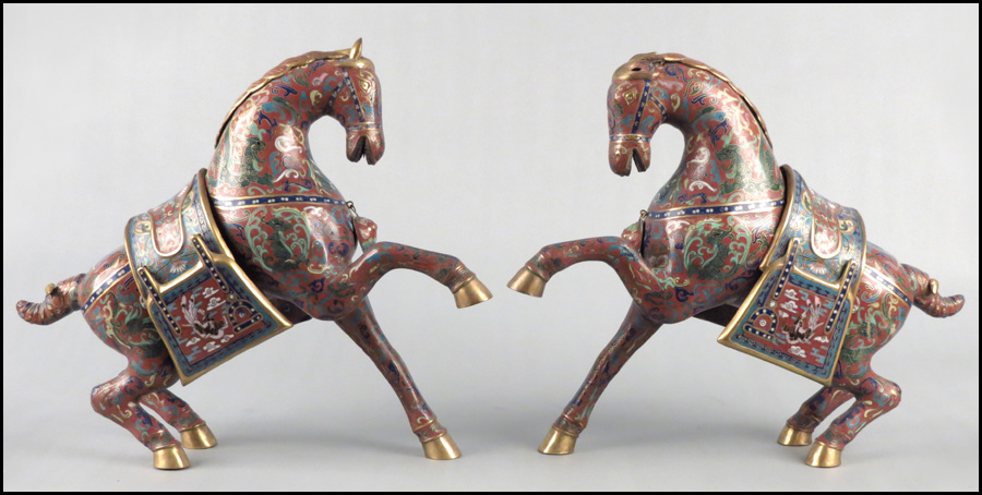 PAIR OF CLOISONNE HORSES H 16  1781e2